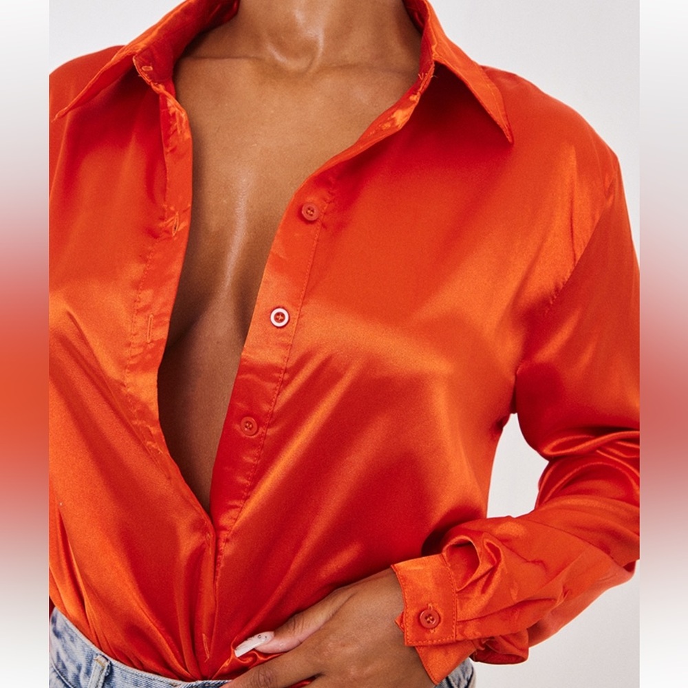 Prettylittlething Orange Satin Button Up